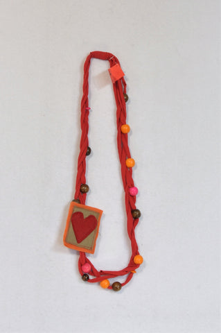 New Unbranded Red Heart Pendant Beaded Cloth Necklace Women