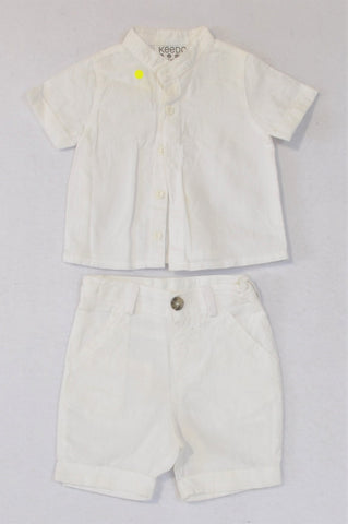 Keedo White Button Shirt & Shorts Outfit Boys 0-3 months