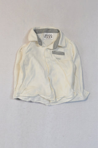 Keedo Ivory Grey Trim Button Collared Shirt Boys 6-9 months