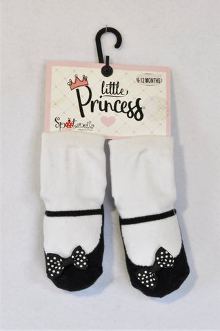 New Spotanella Designs Little Princess Dotty Black Bow Non-Slip Socks Girls 6-12 months