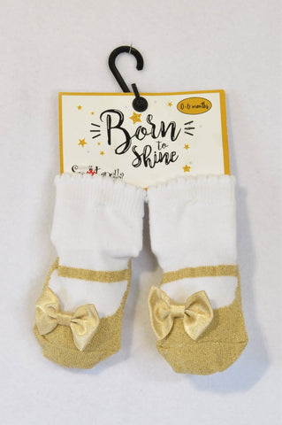 New Spotanella Designs Born to Shine Gold Bow Non-Slip Socks Girls 0-6 months