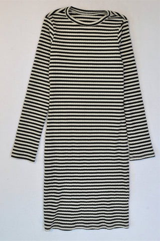 H&M Black And White Stripe Long Sleeve Dress Women Size 6