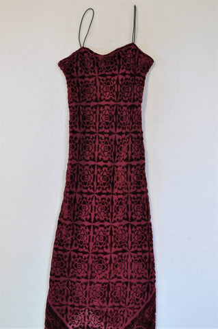 Filini Burgundy Embossed Velour Dress Women Size XS