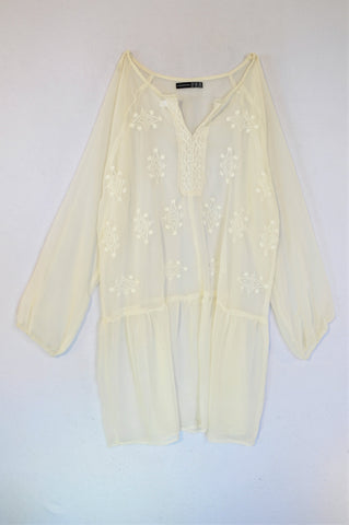 Atmosphere White Sheer Embroidered Tunic Blouse Women Size 12