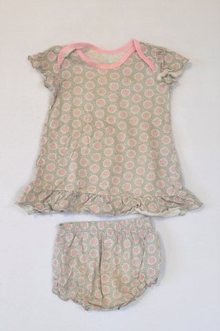 Woolworths Grey & Pink Ditsy Frill Top & Bloomers Girls 6-12 months