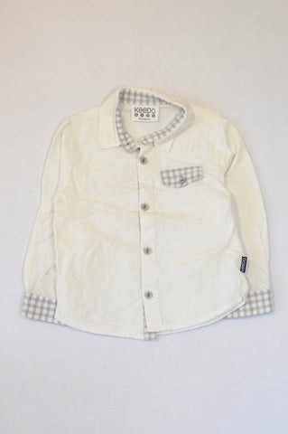 Keedo White & Grey Check Trim Long Sleeve Button Up Shirt Boys 18-24 months