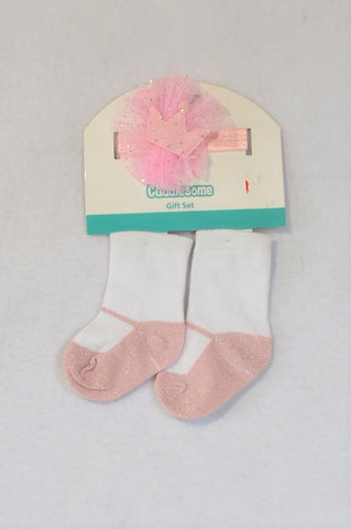 New Pep Pink Headband & Ballet Pump Socks Girls 0-3 months