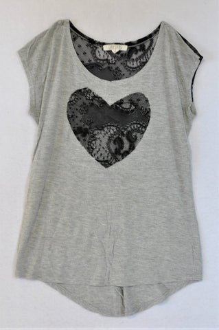 JayJays Grey Lace Heart T-shirt Women Size S