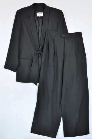 Kasper A.S.L. Black Tie Front Blazer And Black Pants Suit Outfit Women Size 12