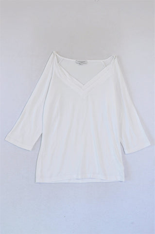 Queenspark White 3/4 Sleeve Double V-Neck T-shirt Women Size L