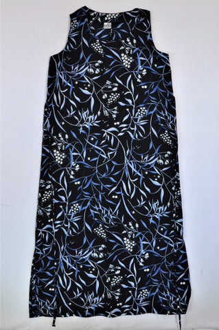 Anka Navy With Blue And White Flowers Full Length Dress Women Size 36