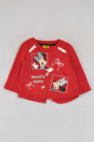 Disney Red Minnie Mouse Crochet Detail Rear V-Split Pullover Top Girls 6-9 months