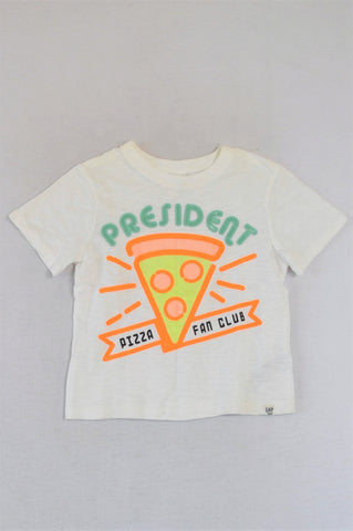 GAP White Bright Orange Pizza Fan Club T-shirt Boys 3-4 years