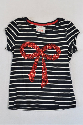 Next Navy & White Striped Red Bow T-shirt Girls 9-10 years