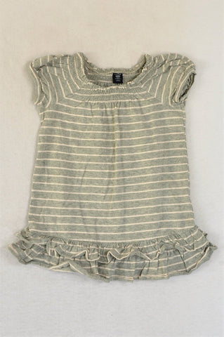 GAP Grey & Light Pink Striped Frill Trim Dress Girls 18-24 months