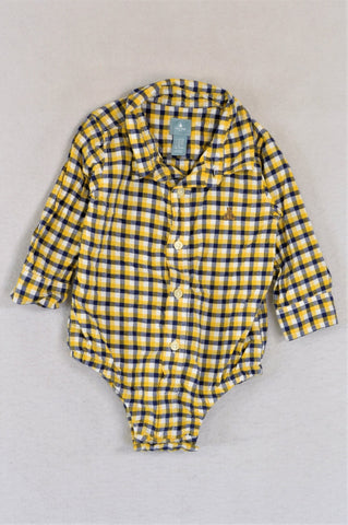 GAP Yellow & Blue Collared Long Sleeve Shirt Baby Grow Boys 6-12 months