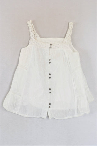 Next White Button Up Flowy Tank Top Girls 7-8 years