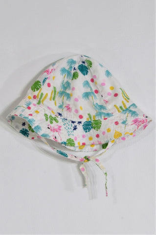 H&M White & Green Floral Hat Girls 3-9 months