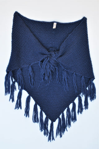 Woolworths Navy Thick Knitted Front Tie Shawl Jersey Women One Size