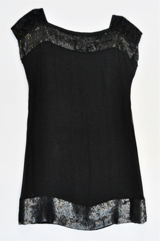 French Connection Black Sheer Overlay Sequin Detail Short Dress Women Size 10