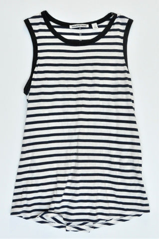 Country Road Navy & White Horizontal Stripe Sleeveless Back Knot Top Women Size XS