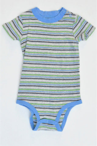 Carter's Grey With Blue & Green Stripes Baby Grow Boys 12-18 months