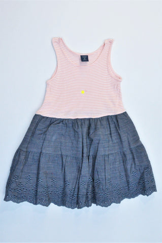 GAP Peach & White Striped Navy Skirt Dress Girls 2-3 years