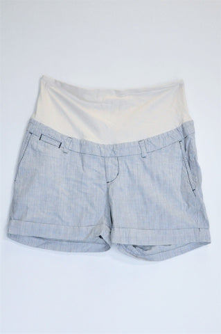 H&M White & Blue Pin Stripe White Waistband Maternity Shorts Size 16