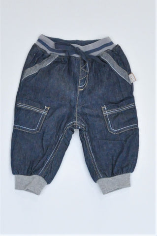 Ackermans Navy & Grey Trim Banded Pants Boys 3-6 months