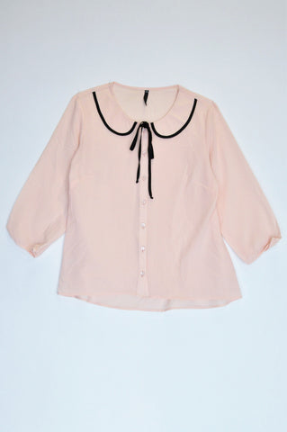 Woolworths Peach Peter Pan Collar Black String 3/4 Sleeve Blouse Women Size 10