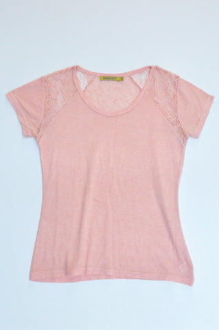 Inwear Peach Lace Shoulder Inset T-Shirt Women Size 12