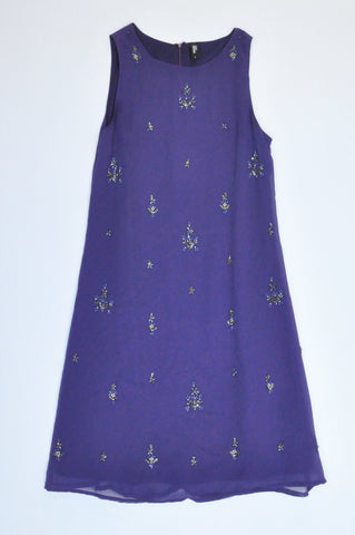 Foschini Purple Beaded Mesh Overlay Sleeveless Dress Women Size 8