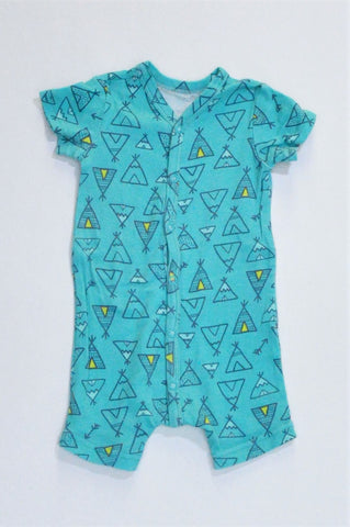 Woolworths Turquoise Tipi Tent Pattern Romper Boys 3-6 months