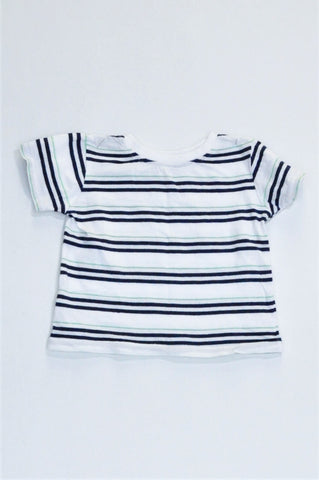 Woolworths White With Navy & Green Stripes T-shirt Boys 3-9 months