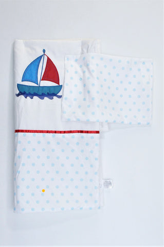 Little One Blue Dotty Pillow Case & Comforter Cot Linen Bundle Boys N-B to 2 years