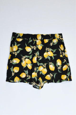 H&M Black Lemons High Waisted Lightweight Shorts Women Size 10