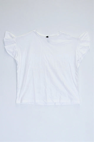 Woolworths White Frill Sleeve T-shirt Women Size S