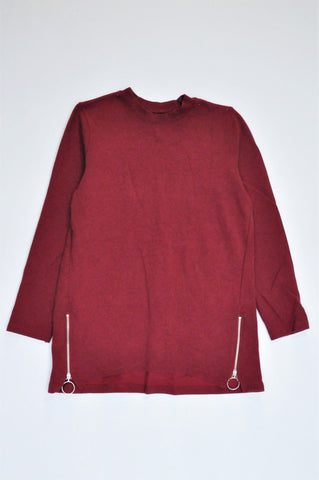 Woolworths Red Zip Detail Ribbed Long Sleeve Top Women Size S