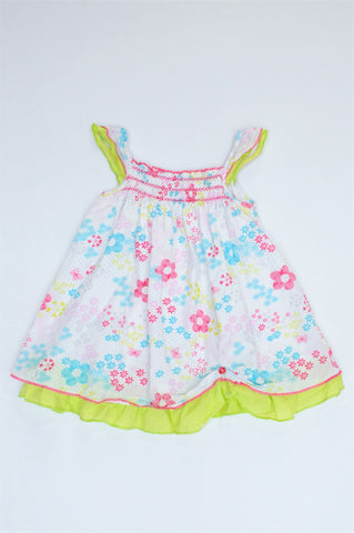 Woolworths White Floral With Yellow Trim Lightweight Dress Girls 12-18 months