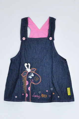 Hooligans Navy Embroidered Giraffe Lightweight Dungaree Top Girls 1-2 years