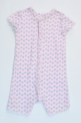 Woolworths Light Pink & Grey Patterned Button Up Romper Girls 6-12 months
