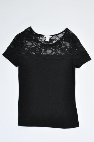H&M Black Lace Detail T-shirt Women Size S