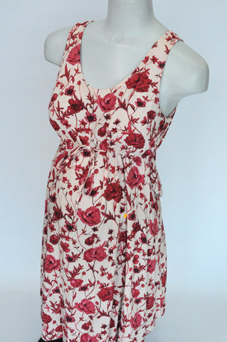H&M Pink & Red Rose Floral With Drawstrings Tank Sleeve Maternity Dress Women Size 10