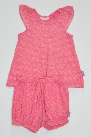 Naartjie Pink Heart And Dot Patterned Top & Shorts Outfit Girls 6-12 months
