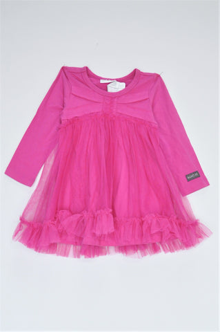 New Naartjie Deep Pink Long Sleeve Tulle Dress Girls 12-18 months