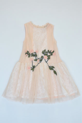 Next Light Pink Floral Embroidery Mesh Overlay Tank Sleeve Dress Girls 2-3 years