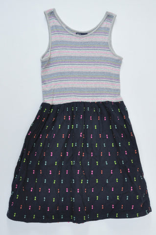GAP Grey Ribbed Stripe Detail Navy Skirt Sleeveless Dress Girls 11-12 years