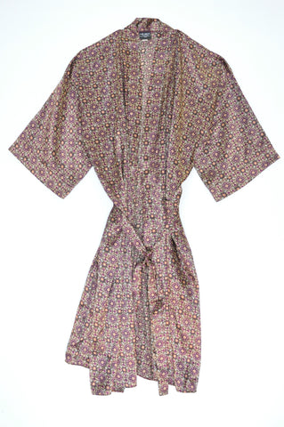 New Meurice Paris Purple Paisley Sateen Dressing Gown Women Size L