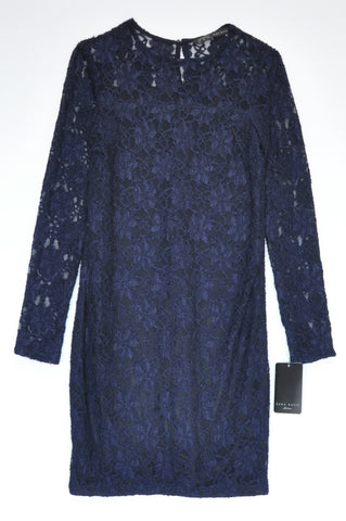 New Zara Navy Lace Overlay Long Sleeve Dress Women Size M