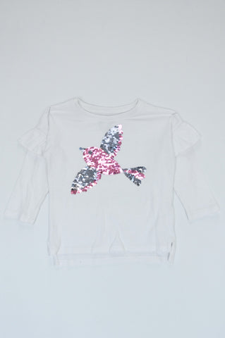 Cotton On White Reversible Sequin Bird Long Sleeve Top Girls 18-24 months